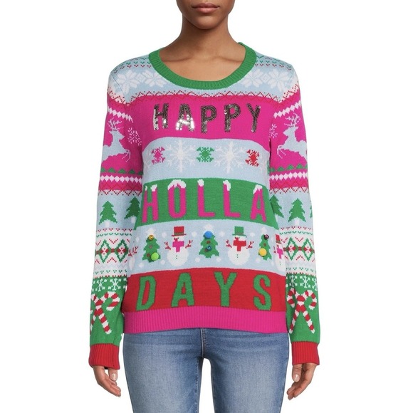No Boundaries "Happy Holla Days" Ugly Christmas Sweater Juniors Size XL (15-17) - Picture 1 of 11